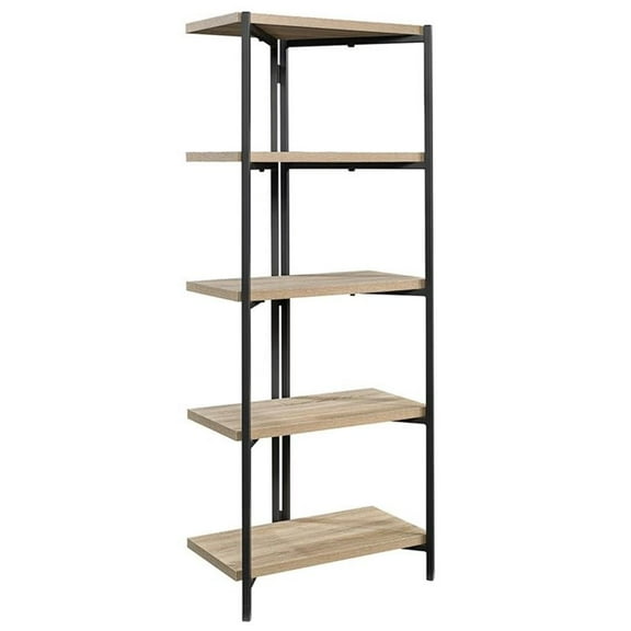 Pemberly Row Metal and Engineered Wood 4-Shelf Bookcase in Charter Oak