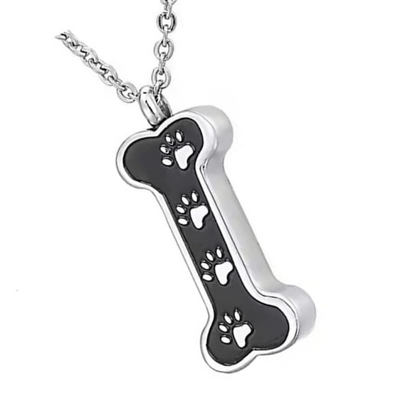 Tizuqe Bone Shape Pendant Necklace Dog Paws Print Urn Necklace for Pet Ashes Memorial Keepsakes Remembrances Urn Jewelry 2PCS