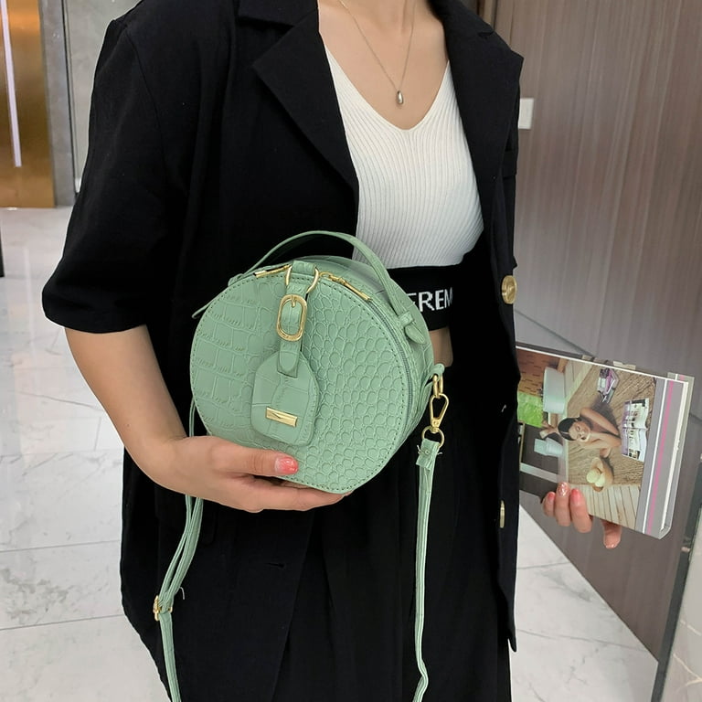 Small Round Crossbody Bags for Women Fashion Alligator Pattern