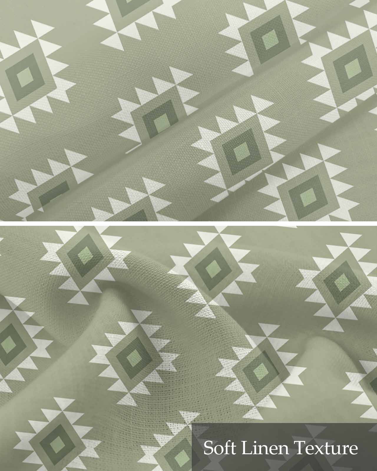 Sage Green Boho Geometric Kitchen Valances for Windows Farmhouse Linen Window Valance Curtain for Living Room Window Treatment Country Abstract Pattern Valance Rod Pocket Topper Drape, 60 x 18 Inch