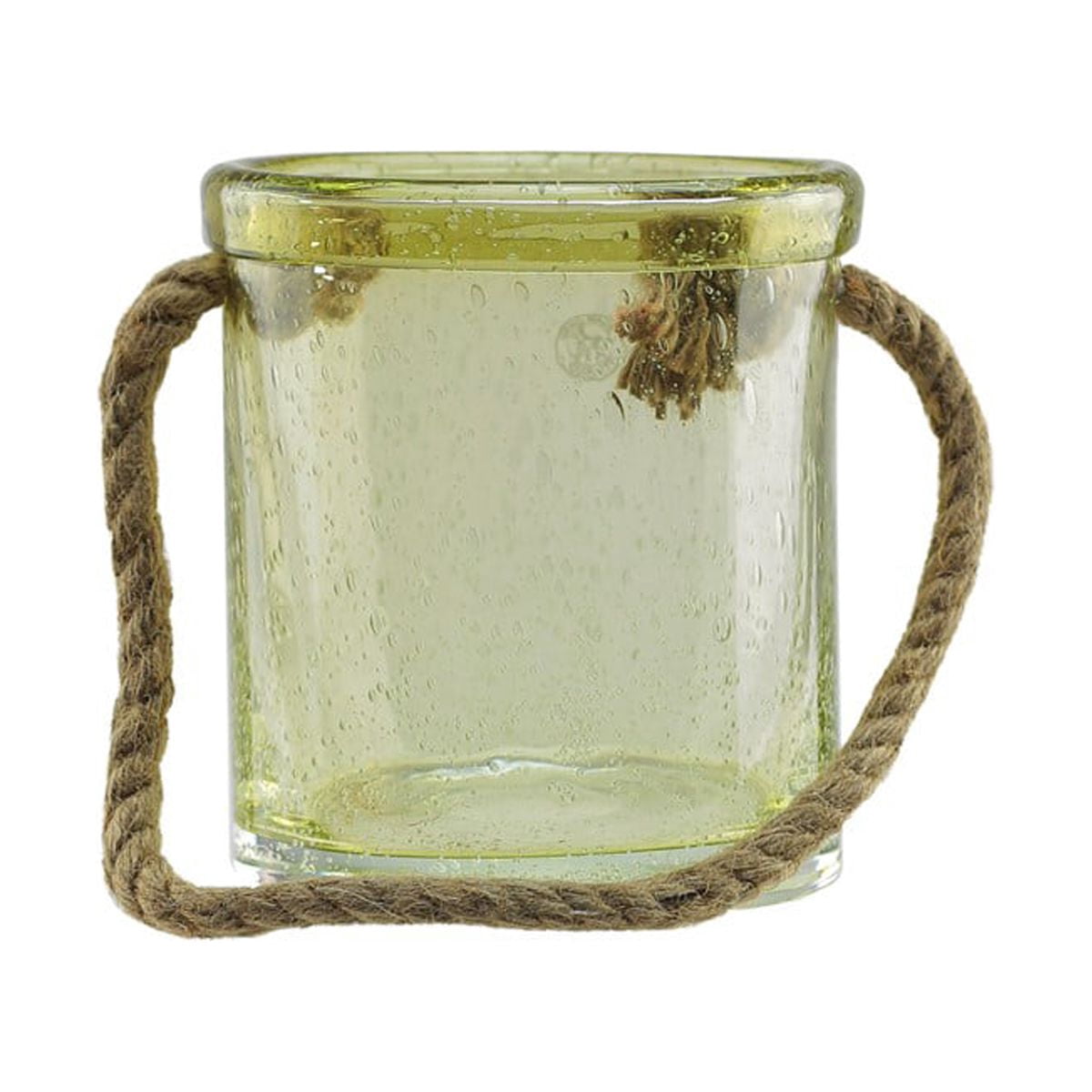 6.5" Lemonade Yellow Hand Blown Bubble Glass Hurricane with Jute Handle