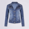 thumbnail image 3 of Women Denim Jacket Retro Single-breasted Slim Fit Turn-down Collar Long Sleeves Solid Color Flap Pockets Lady Coat Commuting Shopping Jacket, 3 of 8
