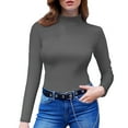 thumbnail image 2 of Gray Womens Fall Tops Women's High Necked Slim Long Sleeved Tight Fitting T Shirt Sweaters for Women, 2 of 4
