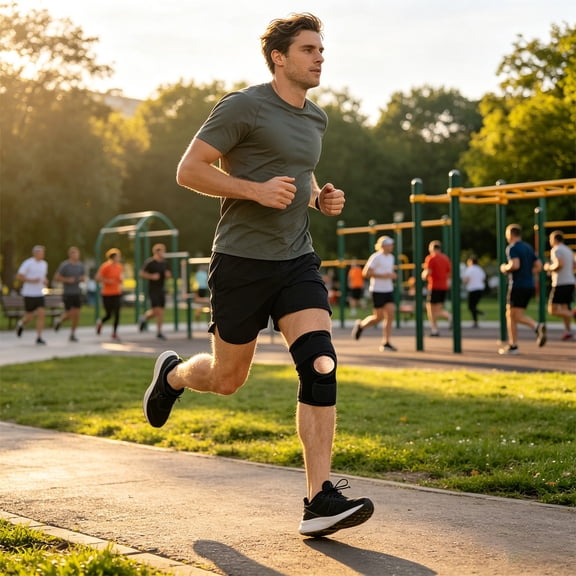 Meniscus Knee Brace with Side Stabilizers, Adjustable Knee Support for Workout and Sports, Breathable Knee Wrap for Men and Women, Fitness Protection