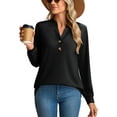 thumbnail image 2 of JYLFC Women Long Sleeve Tops with Button 2025 Fall Dressy Casual Henley Shirts Trendy Blouses Black 2XL, 2 of 5