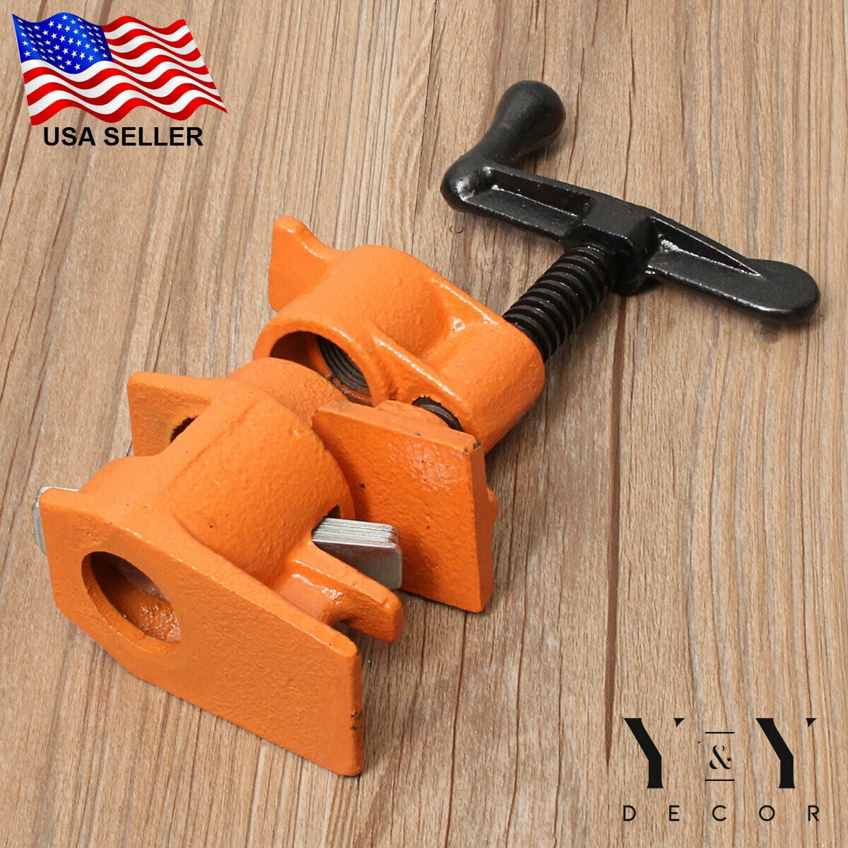 4 Pack Wood Gluing Pipe Clamp Set 3/4'' Large Feet Iron Woodworking Clamps Tools 