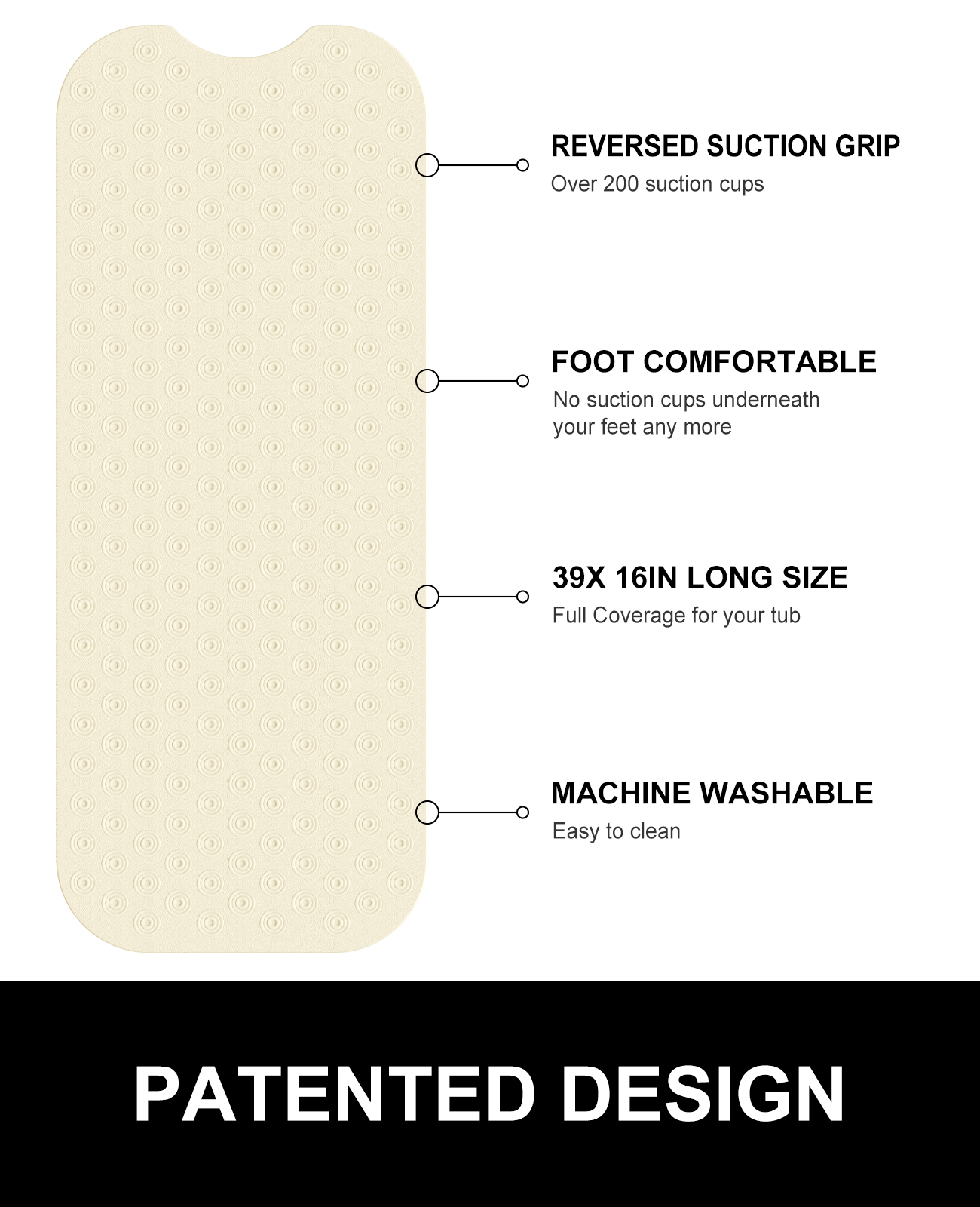 Othway No Suction Cup Bath Mat, 39" x 16", Beige photo 3
