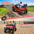 thumbnail image 6 of Funcid 24V Ride on Toys with Remote Control, 2 XL Seater Ride on Truck Car, 2WD/4WD Electric Car for Kids w/ Bluetooth, Flashing Colored Lights, SD Port, MP3, Spring Suspension, 6MPH, Red, 6 of 11