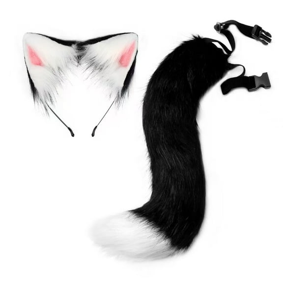 YJ Fox Wolf Cat Ears and Tail Set Cosplay Costume Furry Fox Tail Keychain Party Costume