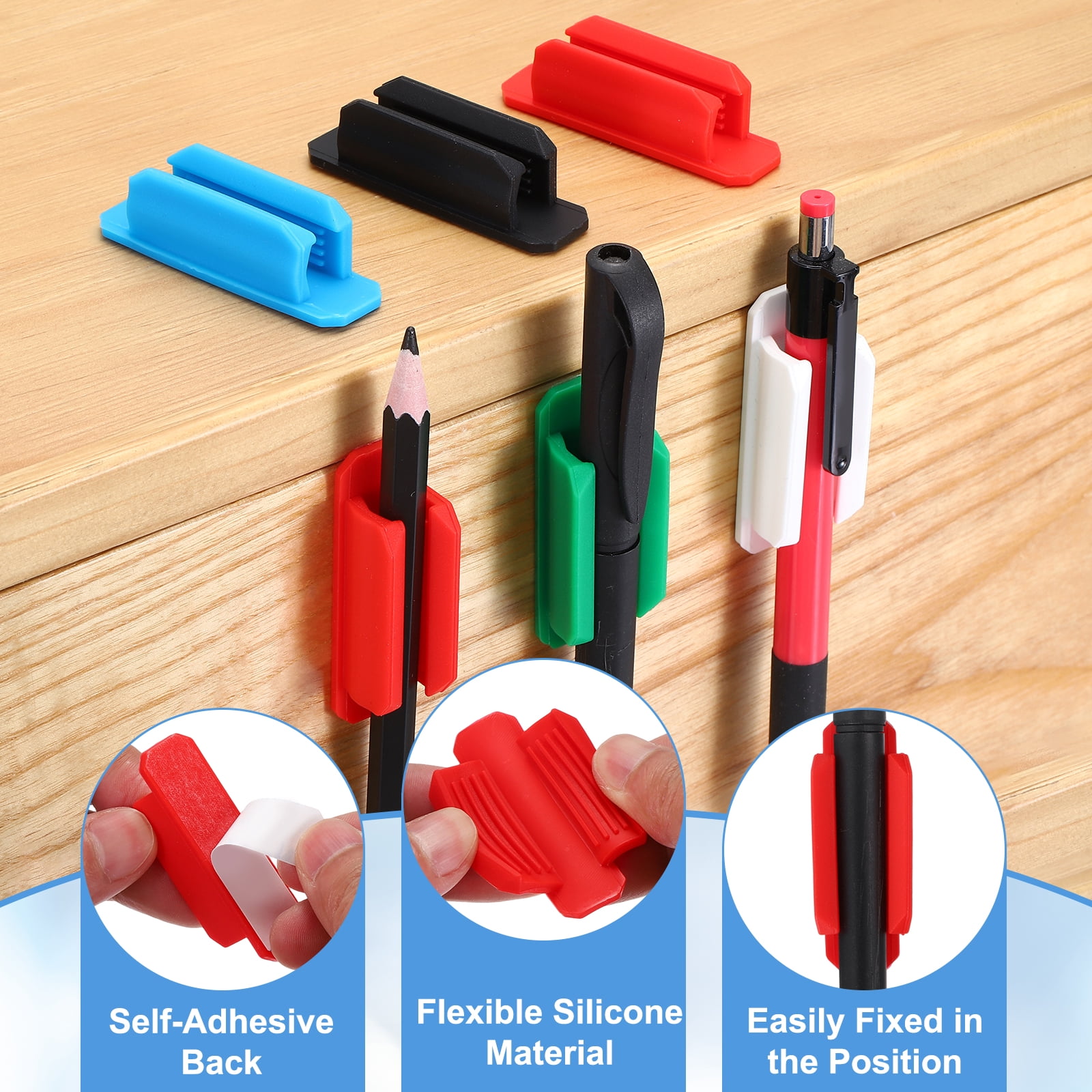 Adhesive Pen Holders, 36 Pack Silicone Flexible Pencil Holder Marker Clip Organizer for Walls, Clipboards, Writing Boards, Office, Car, Desk Accessories, Red