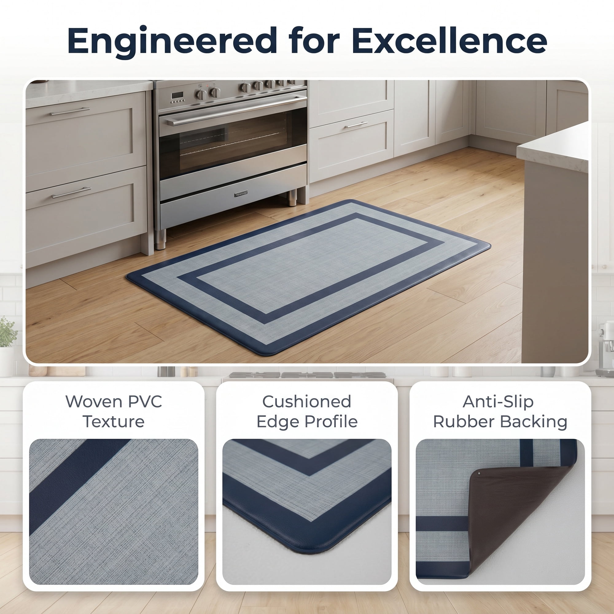 Unique Bargains Geometric Anti Waterproof Oil Resistant Non Slip Floor Rug Blue 30" x 18"