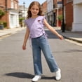 thumbnail image 7 of Girls Ruffle Sleeve Top Soft Cotton Mushroom Applique Shirt Kids Side Tie Crop Blouse Kids Summer Purple,Size 4-5T, 7 of 7