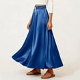 thumbnail image 4 of LWavelet Women Satin Flared Midi Skirt Elastic Drawstring Waist Elegant Evening Wedding Guest Skirt Royal Blue L, 4 of 6