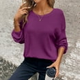 thumbnail image 4 of Fashion Tops For Women Solid Color Long Sleeved Knitted Hollow Out Round Neck Purple Business Casual Dressy Blouses XL-5XL, 4 of 8