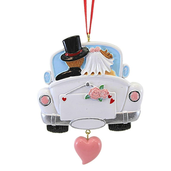 Wedding Couple In Car Ornament For Personalization