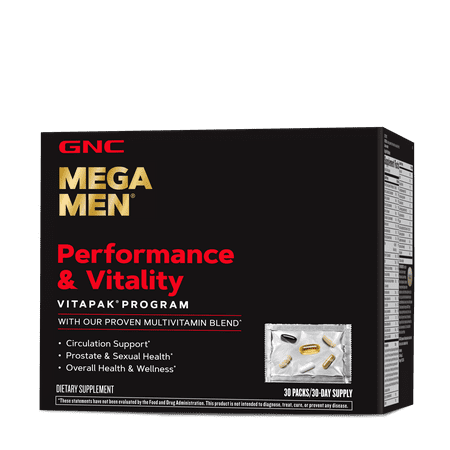 GNC Mega Men Performance and Vitality Vitapak Program, Convenient Complete Nutrition, For Circulation, Blood Flow, Prostate Health, Sexual Function, Horny Goat Weed, 30 Count