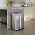thumbnail image 2 of Simplehuman Poubelle Rectangulaire de Cuisine à Pédale 58 Litres à Double Compartiment, Acier Inoxydable Brossé, 2 of 9