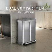 simplehuman Kitchen Recycling Trash Can, 58 Liter / 15.3 Gallon, Stainless Steel, Soft Close Lid Liner Rim Step Garbage Bin, Brushed Stainless Steel With Plastic Lid
