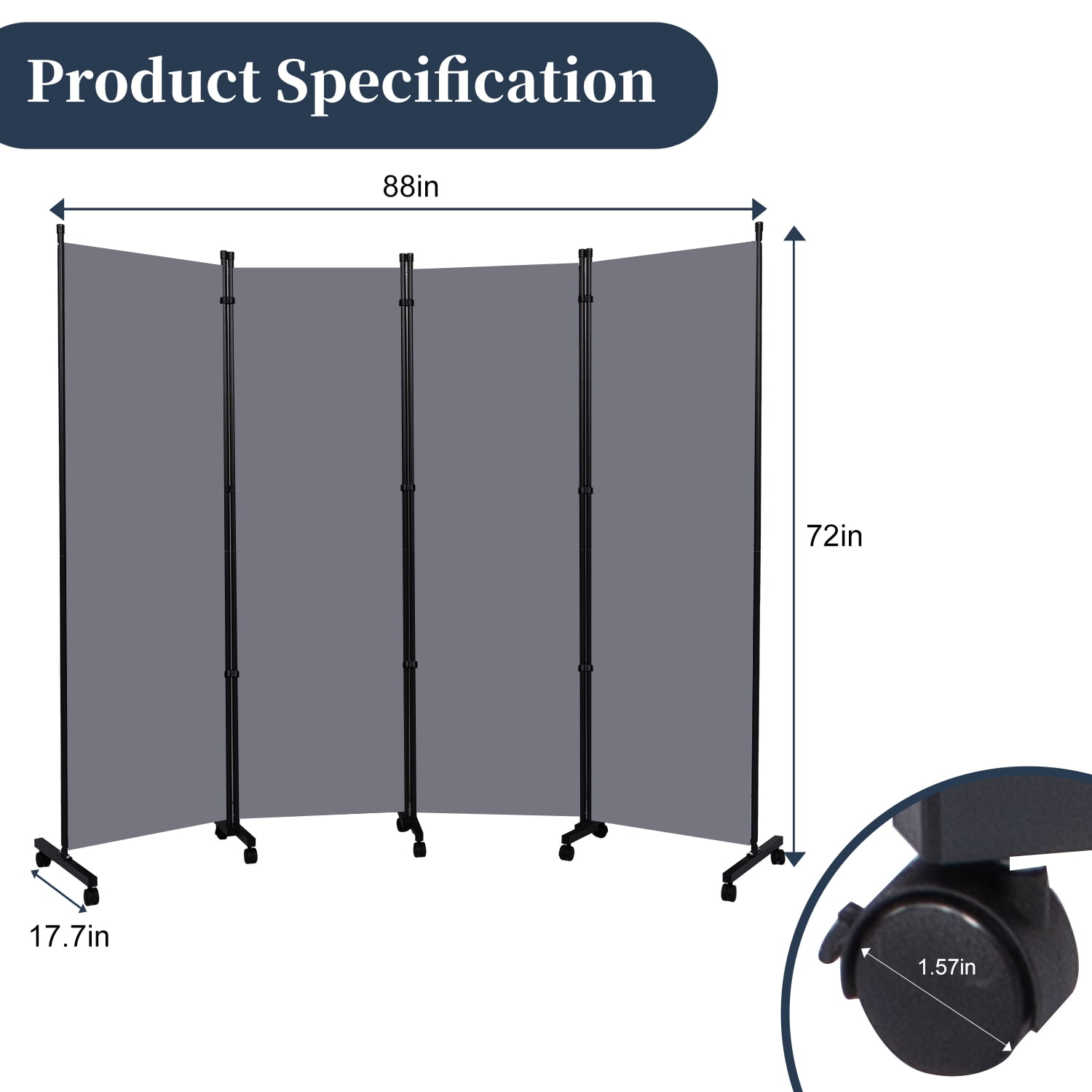 JVVMNJLK Room Divider & Privacy Screen, Polyster Gray, 88", 4 Count