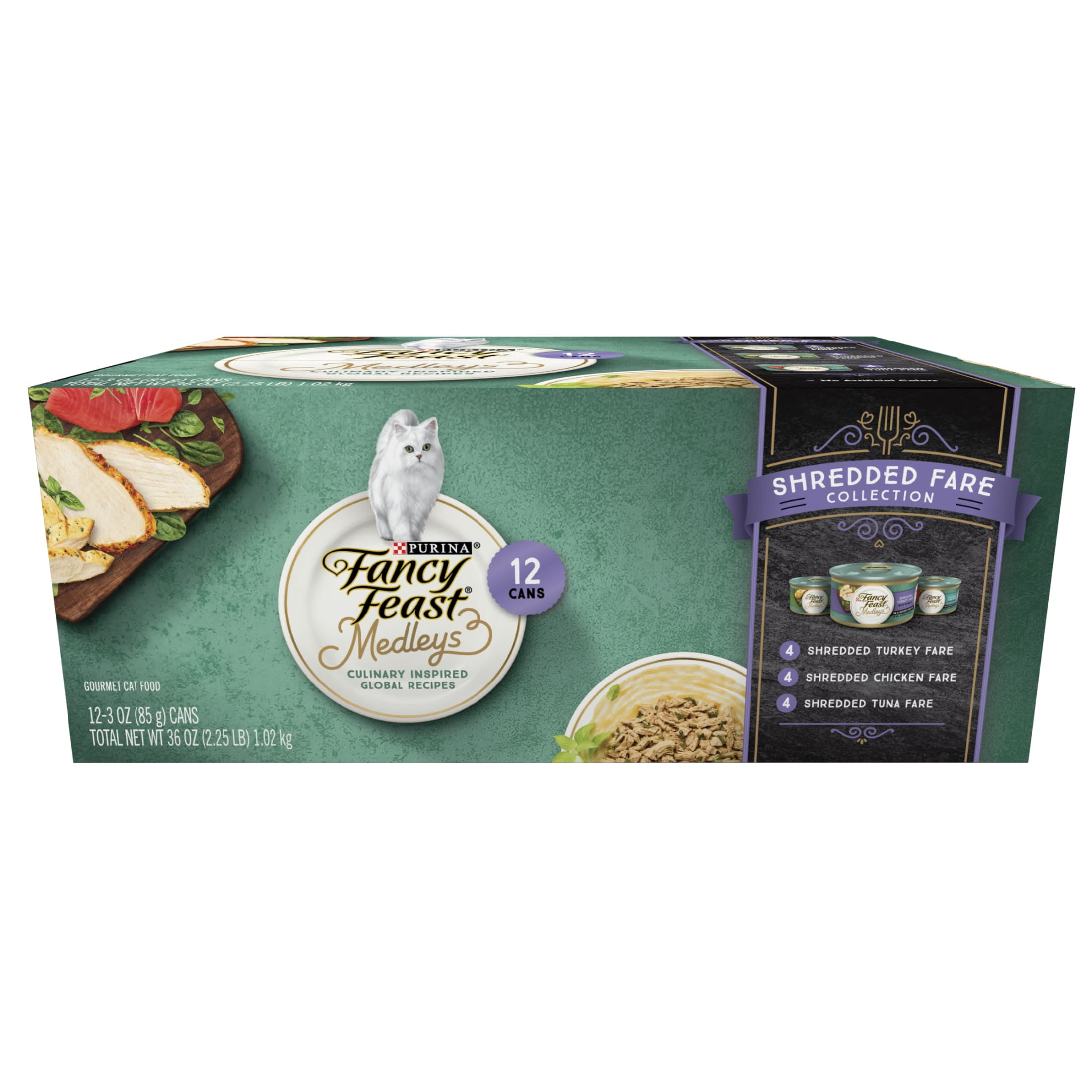 (2 pack) Purina Fancy Feast Wet Cat Food Variety Pack Medleys Shredded Fare Collection - (12) 3 oz. Cans
