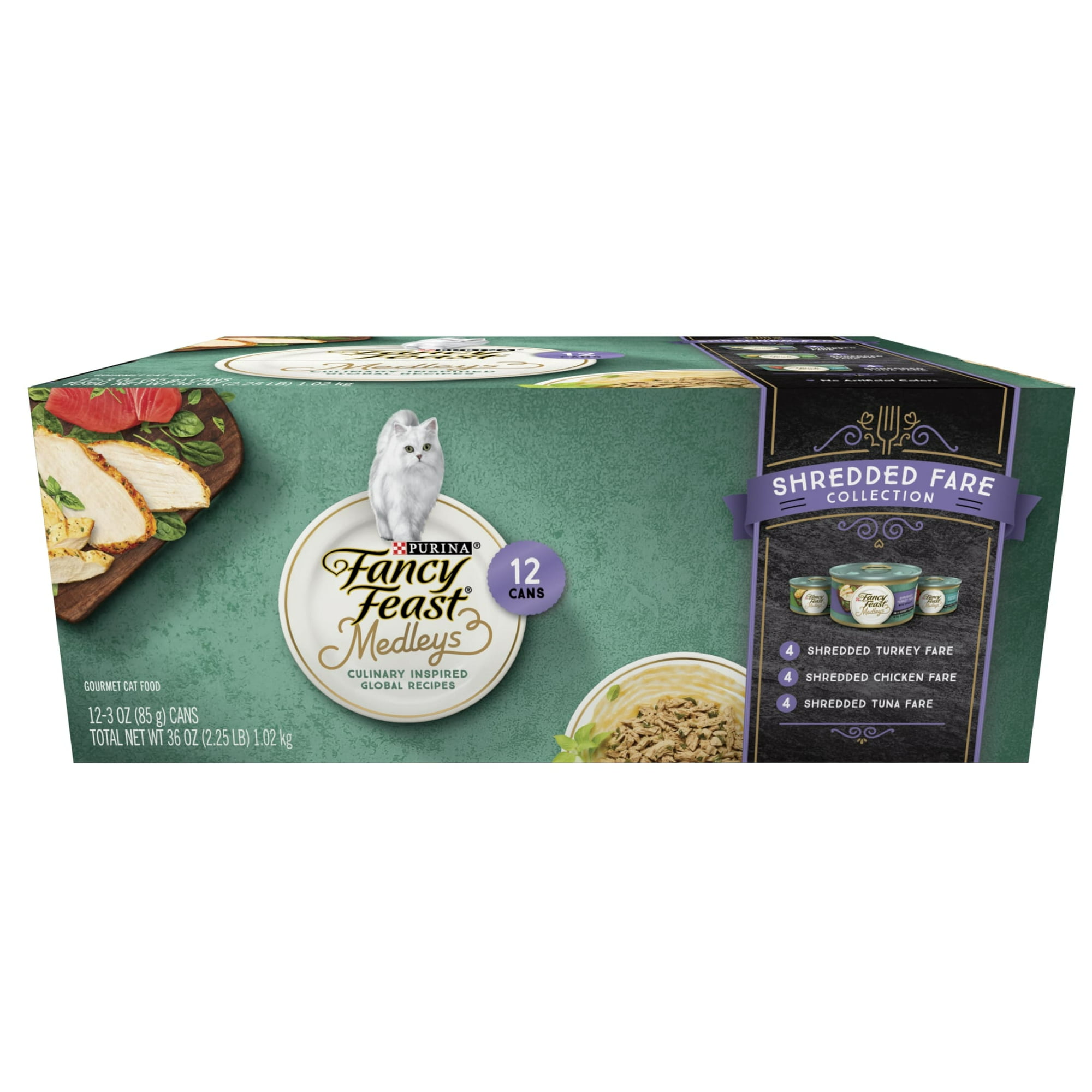 Purina Fancy Feast Medleys Shredded Fare Collection Wet Cat Food Variety Pack, 3 oz Cans (12 Pack)