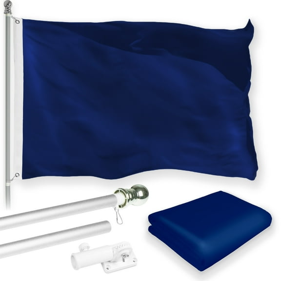 G128 Combo Pack: 6 Feet Tangle Free Spinning Flagpole (Silver) Solid Blue Flag 3x5 ft Printed 150D Brass Grommets (Flag Included) Aluminum Flag Pole