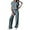 Blue, variant on Women's Casual Loose Solid Ribbed Crewneck Short Sleeve Long Romper Stretchy Wide Leg Jumpsuits
