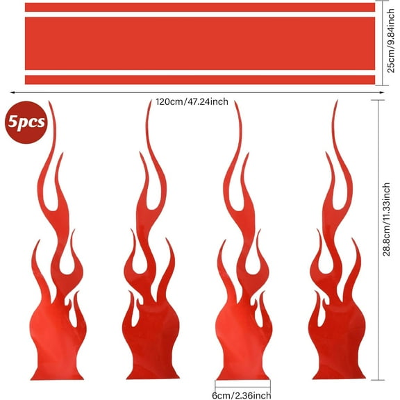 5Pcs Flame Car Sticker Graphics Car Body Side Sticker 47inch Flame Racing Sports Decal for Car Truck Motorcycle Bike Skateboard Laptop Decoration Red