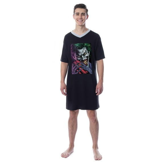 DC Comics Mens' The Joker Character Icon Nightgown Sleep Pajama Shirt