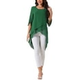 thumbnail image 2 of INSPIRAR CHIC Blusa de Chifón Asimétrica de Cuello Redondo con Mangas de 3/4 y Volantes en Verde Oscuro Talla S, 2 of 6