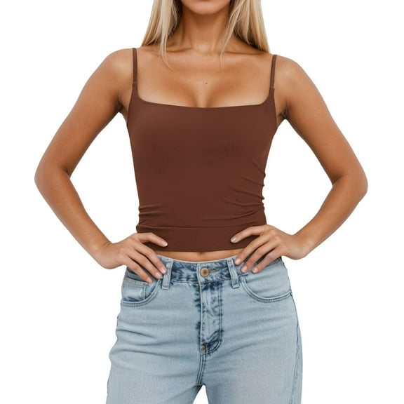 Women's Slim Fit Sleeveless Tank Top with Removable Padded Cups, Adjustable Spaghetti Straps, Double-Lined Camisole for Layering and Casual Wear