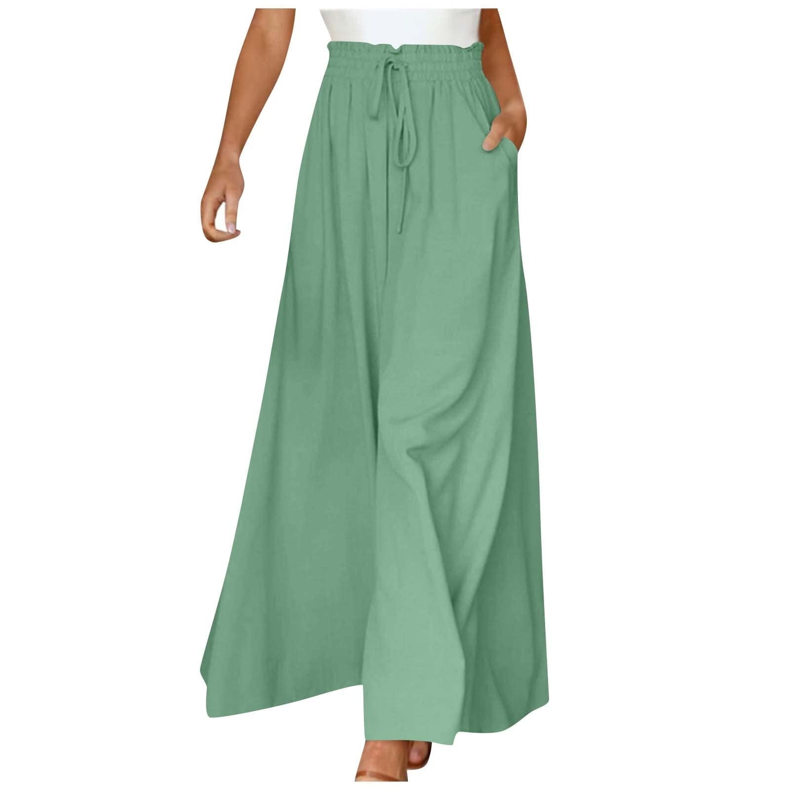 MISSACTIVER Women's Linen Wide Leg Pants – Summer Elastic Waist Palazzo Trousers With Pockets, Casual Lounge Wear