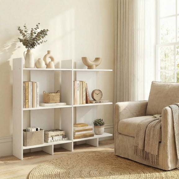 ELLEGNT 2 PCS Freestanding Bookshelf – 3-Tier Open Storage Shelf with Wall Anti-Tip Device White