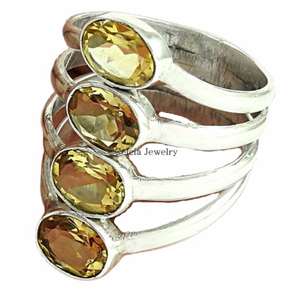 Natural Citrine Ring, 925 Sterling Silver, Yellow Gemstone Faceted Oval Ring, Multiple Stone Ring, Classic Ring, Stackable Ring, Funky Ring, November Birthstone, Valentines Day Gifts (citrine, 7)