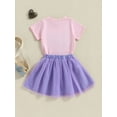 thumbnail image 4 of Musuos Little Girls Summer Skirt Outfits 1-6 Years Letter Embroidery Short Sleeve Round Neck T-shirt with Tulle Mini A-Line Skirt Set, 4 of 8