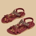 thumbnail image 3 of Xucatan Women's Beaded Bohemian Sandals, Woven Strap Flat Slides with Rhinestone Pendant, Open Toe Ethnic Beach Shoes, Versatile Summer Footwear Gift, 3 of 6