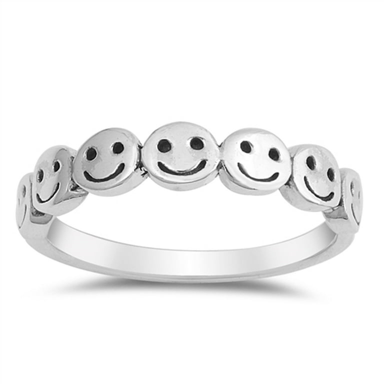 Smiley Face Thumb Ring .925 Sterling Silver Band Jewelry Female