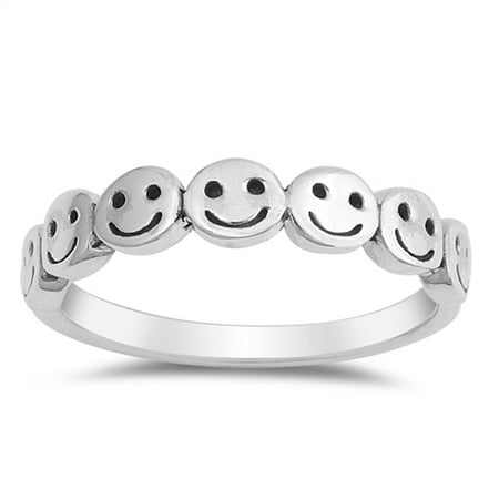 Smiley Face Cute Polished Thumb Ring New .925 Sterling Silver Band Size