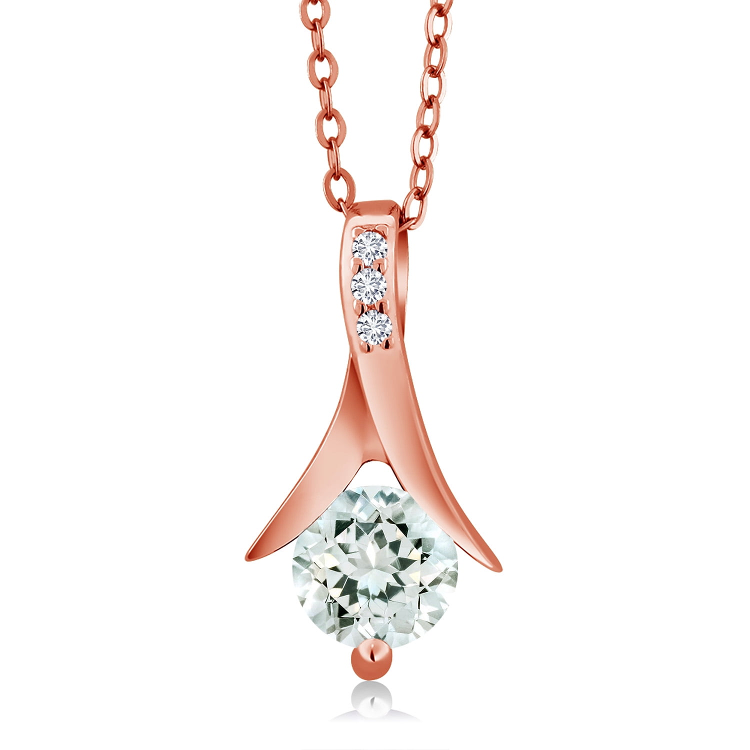 Gem Stone King 0.80 Ct Sky Blue Aquamarine E-F Lab Grown Diamond 18K Rose Gold Plated Silver Pendant with Chain