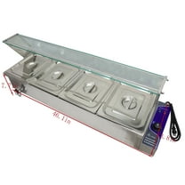TECHTONGDA Buffet Food Warmer Stainless Steel Bain Marie Buffet Countertop 4 Pan Electric Steam Heater 6"Deep with Glass Shield