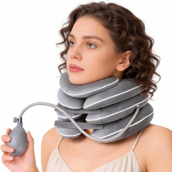 XIRQI Cervical Neck Traction Device Inflatable Neck Stretcher with 3-Layer | for Neck Support & Decompression, Comfortable neck brace Portable Neck Relief Device for Home Use