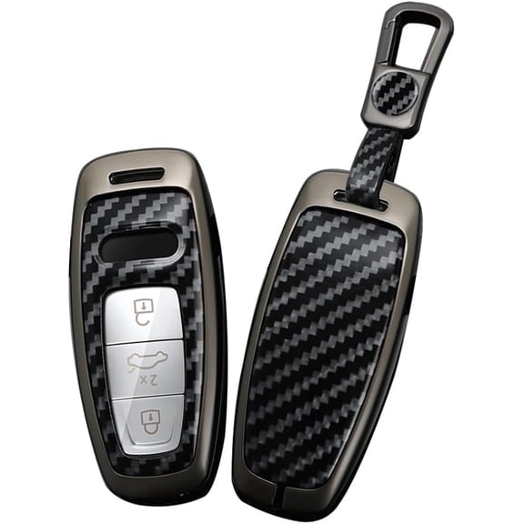 Premium Carbon Fiber Style Metal Key Fob Case for Audi A6L A6 A7 A8 Smart 3-Button Remote Key Cover