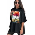 thumbnail image 3 of Plus Size Shirt for Women Black Tops for Women Oversized Short Sleeves Shirt for Women Tree 7 T Shirt Crewneck Shirt for Women L, 3 of 5