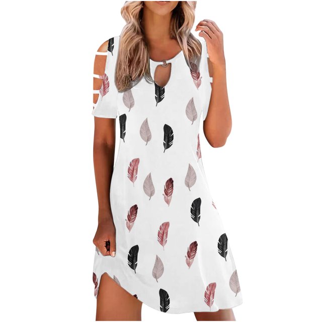 Vestido casual de mujer con hombros descubiertos y mangas cortas con estampado de espalda para adelgazar Fridja bnh1214