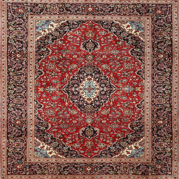 Ahgly Company Machine Washable Indoor Square Traditional Saffron Red Area Rugs, 8' Square