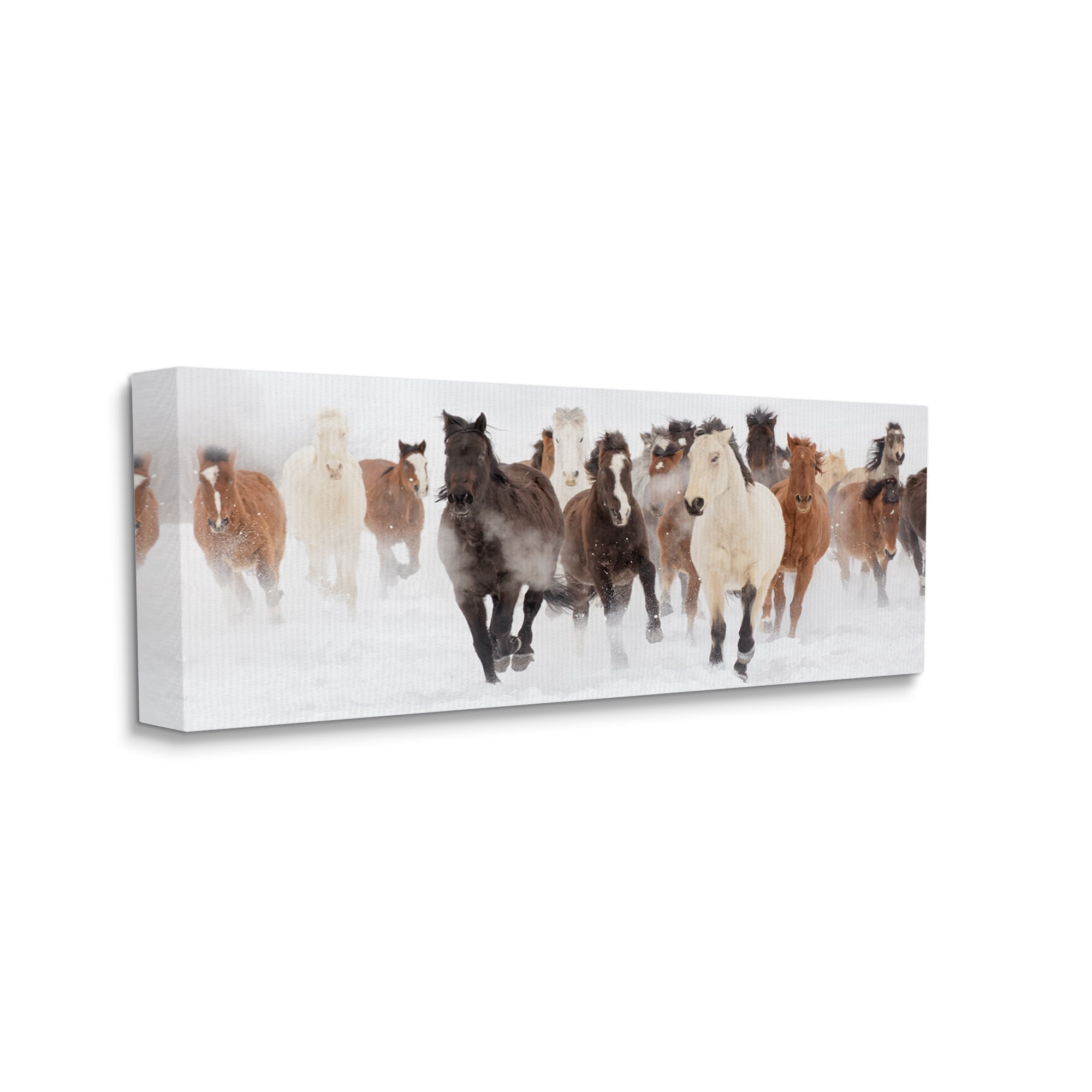 Stupell Industries Wild Horses Herd Foggy Winter Day Running Snow Painting , 48 x 20, Design by Danita Delimont