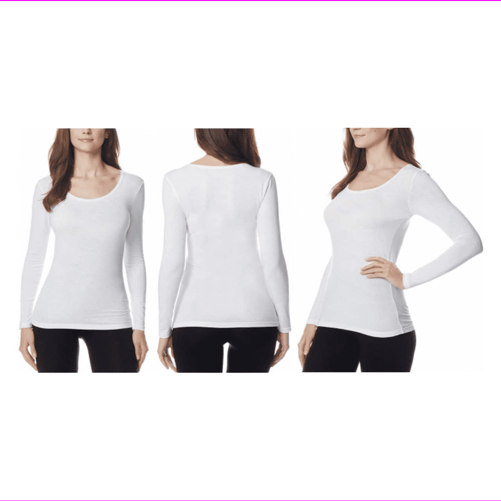 32 Degrees Women's Heat Base Layer Long Sleeve Scoop Neck Shirt M/White