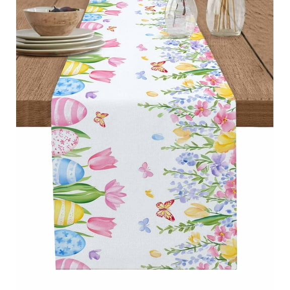 Pink Spring Floral Easter Table Runner 60 Inches, Elegant Tulip Flower Bed Runner Dresser Scarves Tabletop for Indoor Outdoor Parties/Ceremony/Banquet, 13" x 60"