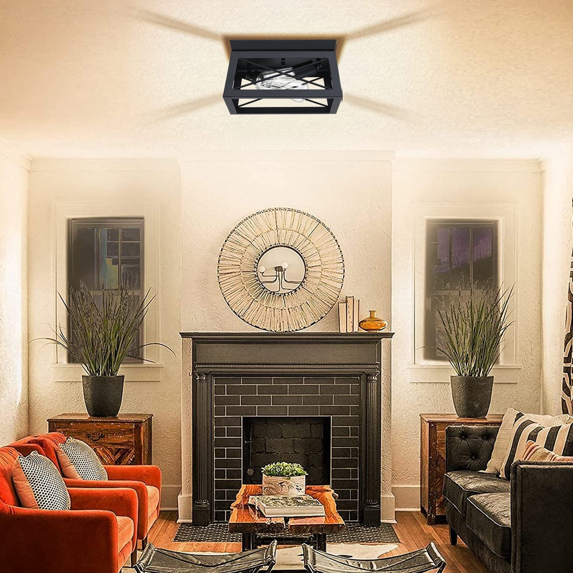2-Light Farmhouse Flush Mount Ceiling Light Industrial Metal Light Fixture for Hallway, Bedroom, Kitchen, Living room