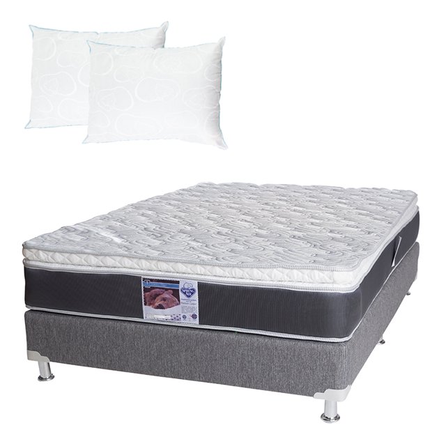 Colchón King Size + Box Plomo + 2 Almohadas Spring Air Dicasa Orwel